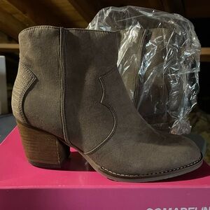Madeline Brown Ankle Booties with Suede Finish and Stacked Heel
